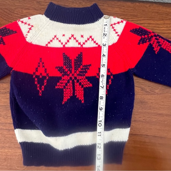 Vintage Toddler’s Ski Nordic 1970s Knit Christmas Sweater Blue Red Snowflake - Picture 4 of 6